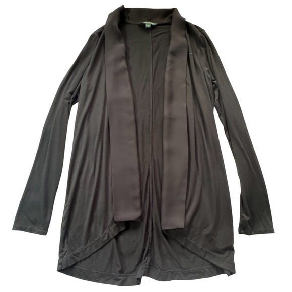 Lauren Ralph Lauren Black Drapey Open Front Long Sleeve Cardigan Size Medium - Picture 6 of 12